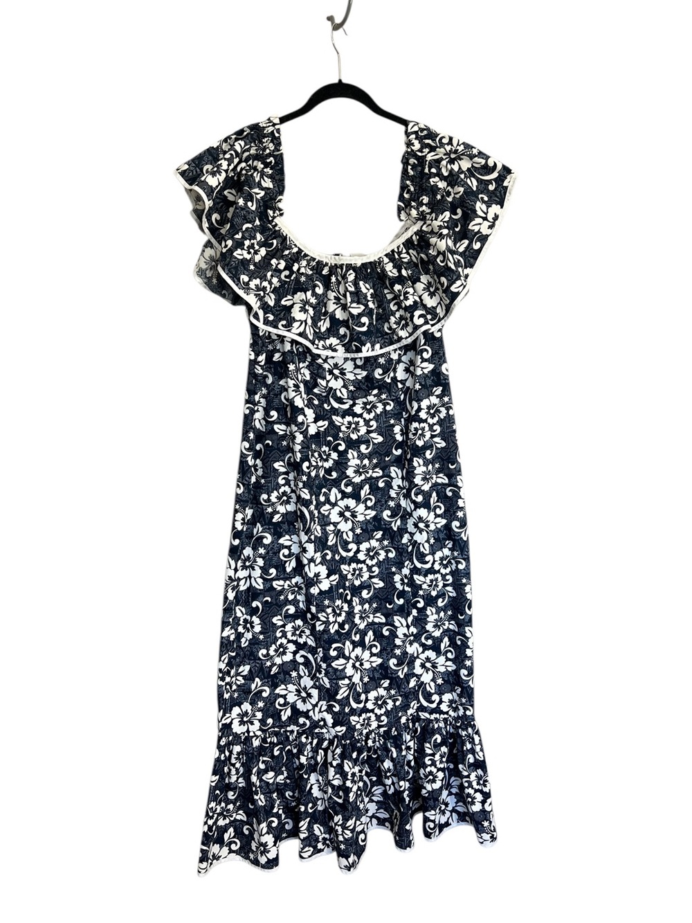 Vintage 70s Lolenani Hawaii ruffle tropical hostess maxi dress plus size 1X